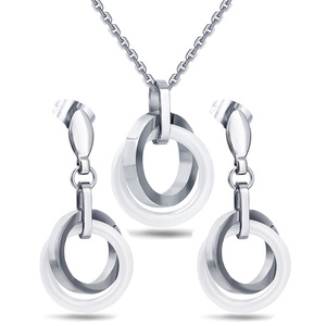 Ensemble collier et boucles d'oreilles en céramique et acier inoxydable, géométrique rond de 16 mm, pour femmes, bijoux de fête - Product Image 1