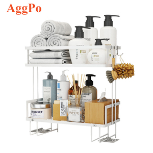 2 Tier Bathroom Organizer Toilet Storage Shelf Over The Toilet with Hanging Hook & Adhesive Base