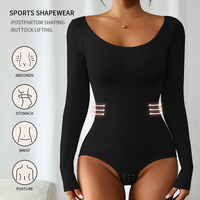 Logo personnalisé étiquette femmes Shapewear minceur taille body contrôle du ventre shaper avec manches longues et conception de fermeture de string