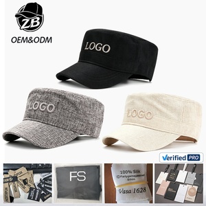 Custom 3D Embroidery Logo <b>Vintage</b> Hemp Flat Top Cadet <b>Cap</b> Adjustable Newsboy <b>Cap</b> Brand Promotion Hat Linen Baseball <b>Cap</b> Blanks - Product Image 1