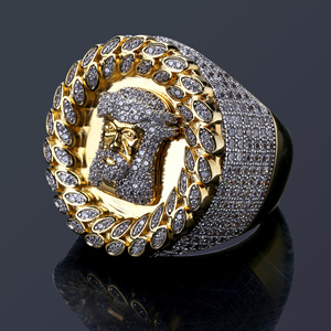 Bague de style hip <span class=keywords><strong>hop</strong></span> pour homme et femme, anneau, Micro pavé cz, 3d tête de jésus, calme, feuille, clair, cool, Rock hip <span class=keywords><strong>hop</strong></span> - Product Image 1