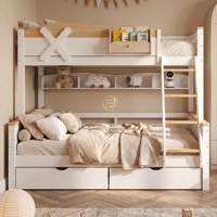 Lit superposé en bois de pin écologique pour enfants, en forme de maison, avec toboggan, design maisonnette pour la chambre des garçons et des filles
