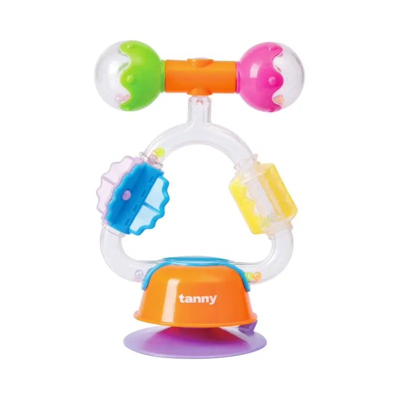 Yüksek kalite renkli sevimli şekil gökkuşağı Spinner enayi çıngıraklı oyuncak banyo oyuncak bebek masa emme çıngıraklı oyuncak