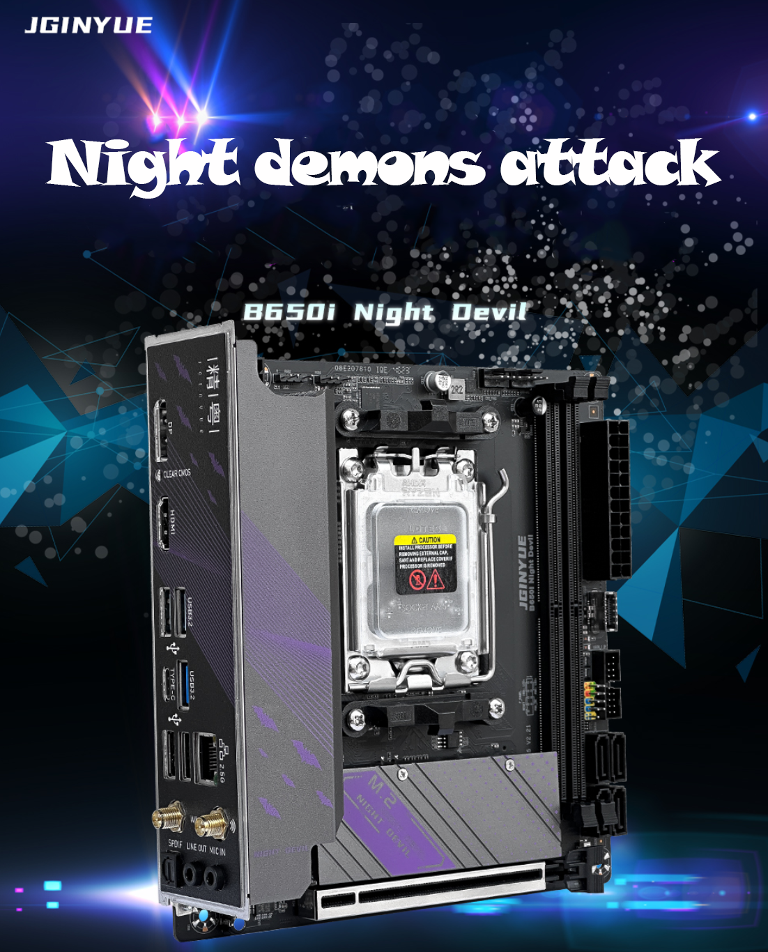 JGINYUE Mini-Itx B650I Night Devil AM5 Motherboard - DDR5 Support