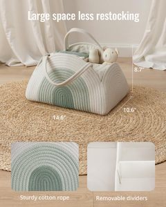 Panier de rangement <span class=keywords><strong>pour</strong></span> couches de bébé en corde de coton, thème arc-en-ciel, <span class=keywords><strong>pour</strong></span> chambre de bébé, sac de transport <span class=keywords><strong>pour</strong></span> voiture, panier fourre-tout en corde tressée <span class=keywords><strong>pour</strong></span> bébé - Product Image 5
