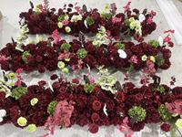 H541 Vente en gros usine Personnalisable Guirlande florale moelleuse de 2m en soie rouge, chemin de fleurs artificielles pour allée de mariage, décoration de mariage