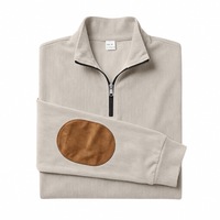 Pull à col zippé côtelé pour homme, style Old Money, coupe ajustée, avec empiècements aux coudes, personnalisable OEM, marque privée, 2026