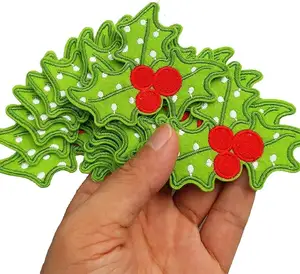 Navidad X'Mas hojas de acebo Pat hierro en parches bordados apliques máquina bordado costura DIY
