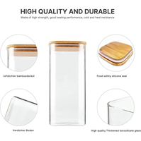 Bocaux de conservation alimentaire carrés en verre borosilicate hermétiques et écologiques avec couvercles en bambou, compatibles lave-vaisselle, sans BPA, offres promotionnelles
