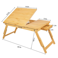 Table pliante en bambou pour ordinateur portable, réglable, portable, plateau de service pour petit-déjeuner, plateau de canapé, table multifonctionnelle avec plateau inclinable et tiroir