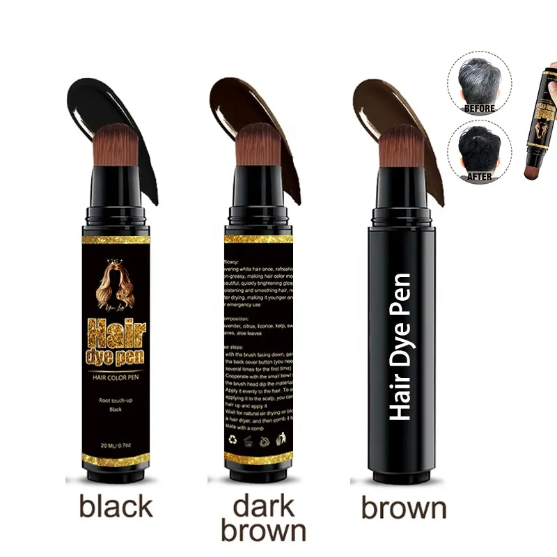 Bolígrafo para tinte de pelo de marca privada, corrector de raíces táctil, negro, <span class=keywords><strong>marrón</strong></span> oscuro, <span class=keywords><strong>marrón</strong></span>, tinte Natural para el cabello