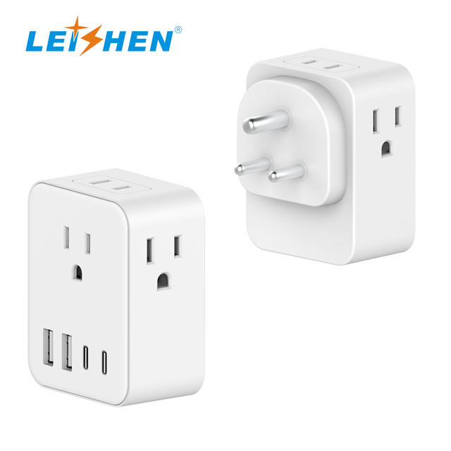 Canada to India Plug Adapter India Travel Plug Adapter with American Outlets and 4 USB Ports 9 in 1 International Power Socket