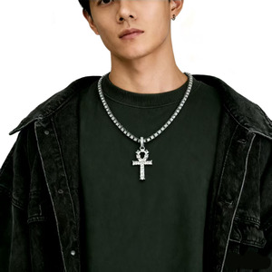 Style Full <b>Cross</b> Pendant Single Row Tennis <b>Chain</b> Personalized Light Luxury Cuban <b>Chain</b> Necklace - Product Image 1