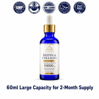 Gouttes liquides de biotine et de collagène naturelles de qualité supérieure 10000 mcg pour une croissance des cheveux 2 fois plus rapide et un complexe cutané éclatant, flacon de 60 ml