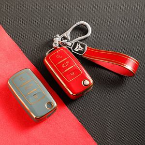 Keyyou — porte-clés de voiture en TPU, étui <span class=keywords><strong>doré</strong></span> avec ligne dorée pour Volkswagen VW Bora, Polo, Tiguan, Jetta, Passat B5, B6, B7, Golf, coccinelle, Skoda Octavia - Product Image 2