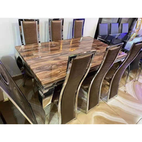 Ensemble de table à manger de luxe avec plateau en marbre, 6 places, meubles de salle à manger en métal, table à manger moderne avec chaises