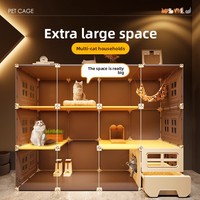 Rumah Kucing Mewah Modern dari Plastik Solid Terintegrasi dengan Kotak Pasir, Kandang Kucing Dalam Ruangan Multi-Fungsi dengan Tombol