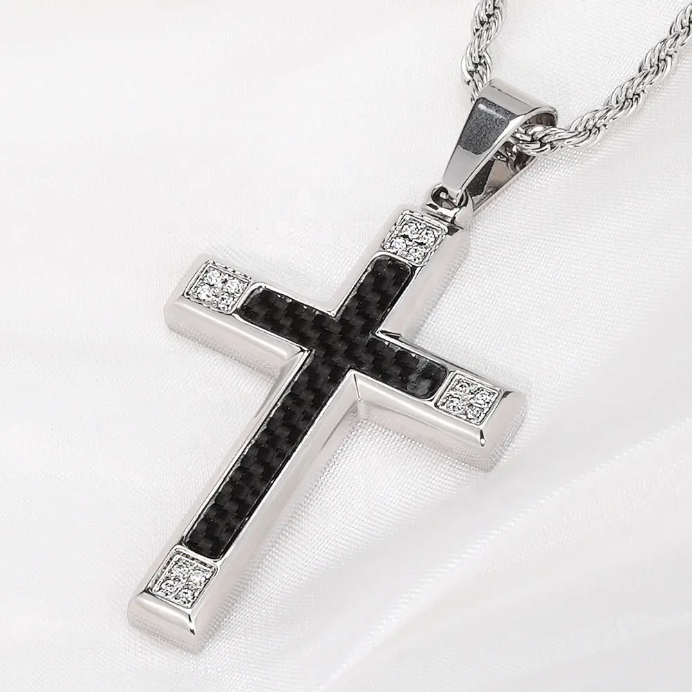 Stainless steel hip hop cross diamond necklace rope chain - ethiopian fashion jewelry for stylish men