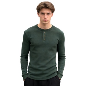 เสื้อยืดคอตตอนถักลายวาฟเฟิล ราคาประหยัด รุ่น TKAN1007D เสื้อแขนยาวผู้ชาย ผ้าคอตตอน 100% เนื้อหนา สไตล์สตรีทแวร์ลำลอง ติดกระดุม - Product Image 1