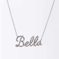 Collier personnalisé avec plaque nominative entièrement sertie de diamants, bijoux en argent 925, collier avec nom personnalisé, cadeau pour femme