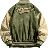 Veste universitaire en daim vert pour homme, personnalisable avec logo imprimé, lettres brodées sur le devant, col montant, coupe décontractée, automne, vente en gros