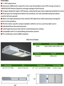 Đèn <span class=keywords><strong>LED</strong></span> trồng cây Gavit 1930e HongYi 820W thay thế đèn HPS 1000W dùng cho nhà kính thương mại - Product Image 3
