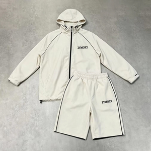 Factory Custom Tracksuit Casual Lightweight Men's Tracksuit Set <b>Zip</b> <b>up</b> <b>Jacket</b> and Shorts Set Polyester Nylon Tracksuit - Product Image 1