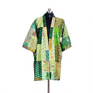 Kimono de Seda Hecho a Mano en India, Estilo Bohemio con Parches Kantha, Elegante para Mujer, Ropa de Playa, Ropa de Dormir, Transpirable, para Primavera, Otoño y Verano - Product Image 1