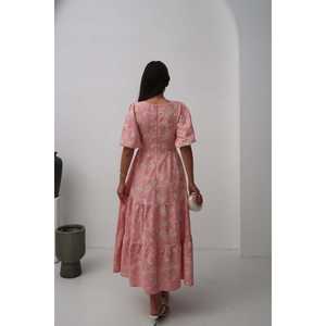 Wholesale Pink Buttoned <b>Balloon</b> Sleeve <b>Prom</b> Dress Decorative Elegant Design - Product Image 1