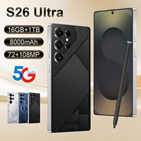 Téléphones S26 Ultra 5G à bas prix, 7,3 pouces, charge rapide, 16+1 To, original, 108 MP, 8000 mAh, Android 14, déverrouillage facial, les plus vendus en gros