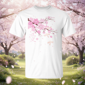 T-shirt premium con ramo di fiori di ciliegio Sakura e simbolo dell'amore giapponese - Product Image 2