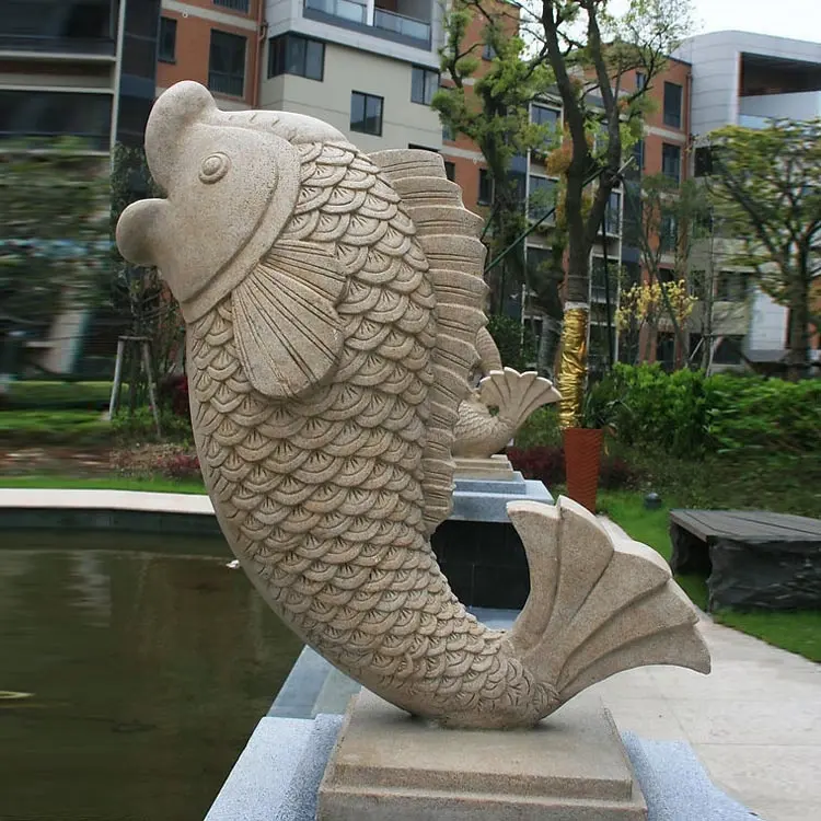 Decorative stone carving statue marble fish sculpture water fountain