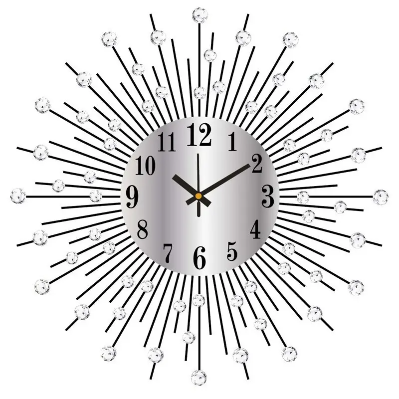 Relógio de parede Starburst de metal com detalhes de cristal, item de decoração para casa, modelo mais recente feito à mão