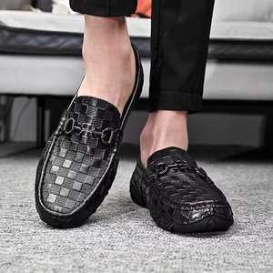 Chaussures décontractées en cuir pour hommes, dessus en cuir de vachette, motif à carreaux, tendance mode, respirantes, légères, antidérapantes, hiver, automne, printemps - Product Image 5