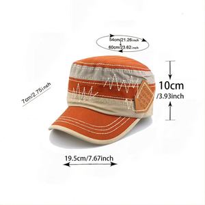 6-Panel Splicing <b>Flat</b>-top Hat Embroidery Ethnic Vintage Style Polyester/Cotton Canvas Fabric Fashionable Versatile for Men Women - Product Image 2