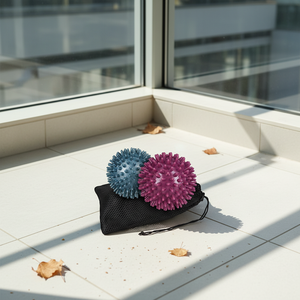 Ensemble de balles de massage <span class=keywords><strong>Navaris</strong></span> Spiky Hedgehog, 2 pièces, massage des pieds, emballage en sac en filet, fonction musicale, balles moyennes-dures - Product Image 2