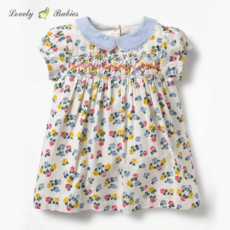 2019 fashion full floral printed one piece baby party girls smocking dresses