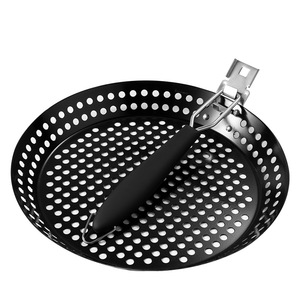 Round Foldable Non-Stick BBQ Strainer Perforated Stainless Steel Baking <b>Pan</b> With Handle Outdoor Grill Dish 31.5Cm - Product Image 3