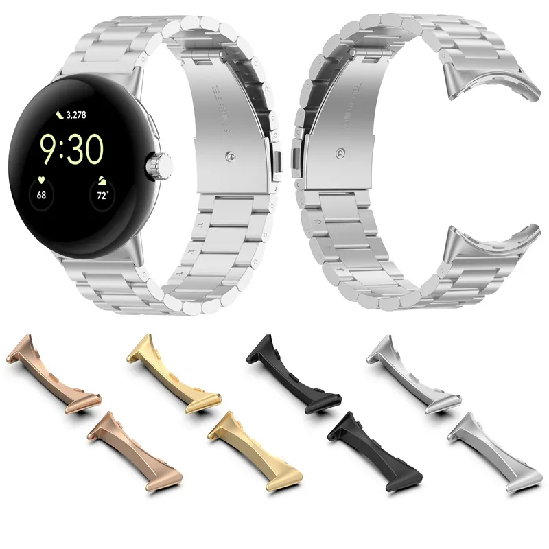 1pcs Watchband Rose Gold Silver Black Stainless Steel Watch Band Strap Adapter Metal Connector For Google Pixel Watch