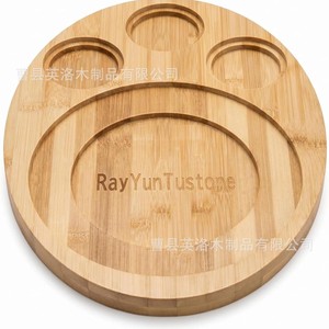 RayYunTustone Oval Steak Tray With Wine Glass Holder <b>Sauce</b> Bowls Restaurant Serving Platter Wooden Pattern Multifunctional - Product Image 1