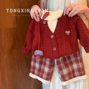 Child Star Circle Girls Knitted Sweater Set Thick Warm Full Sleeve Autumn Winter Preppy Style Pants Set - Product Image 3