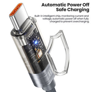 Câble de charge rapide Toocki Smart Power-Off 100W PD C vers C transparent 5A tressé pour ordinateur portable et téléphone - Product Image 1