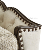 Amerikanischer Landhausstil Massivholzrahmen Quadratisches Stoffsofa Baumwoll-Leinen Wohnzimmer-Set Rustikal Komfortabel und Stilvoll