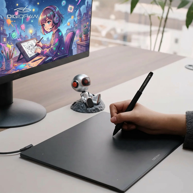 DigiDraw T410 16384 Pressure Small Size Electronic Graphic Drawing Tablet with Digital Pen for PC Drawing Tablet
