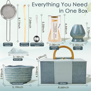 Ensemble fouet Matcha de luxe 8 pièces 100 broches Chasen bol en céramique fait à la main Kit de boîte à thé personnalisée Certification sanitaire de l'UE - Product Image 2