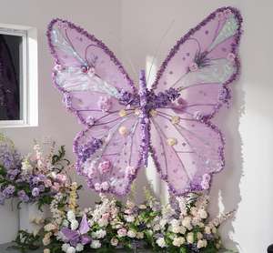 Color púrpura y rosa con <span class=keywords><strong>EVA</strong></span> y mariposa gigante de flores artificiales para decoración de bodas, juegos de ventanas de pared de fondo - Product Image 5