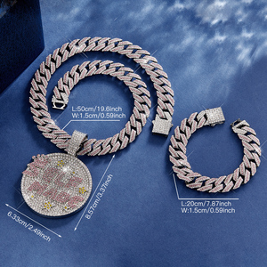 3PCS Iced Out Shiny Letter Self Made Round Medal Pendant avec Round Stars Shape Necklace and Bracelet Jewelry - Product Image 5