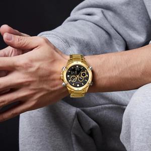 นาฬิกาผู้ชายหนังแท้แฟชั่นนาฬิกาควอตซ์กันน้ำนาฬิกาข้อมือสแตนเลส - Product Image 3