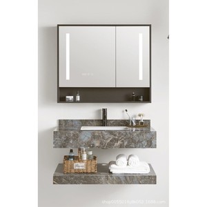 อ่างล้างหน้าหินอ่อนสีเทาโอนีแบบติดผนังสองชั้น ขนาด 80 ซม.-120 ซม. - Product Image 3