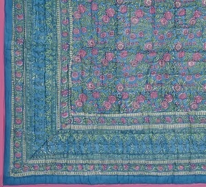 Edredón azul hecho a mano para uso en hoteles, bloque de mano de algodón orgánico de alta calidad, diseño étnico impreso para decoración del hogar o exportación - Product Image 4